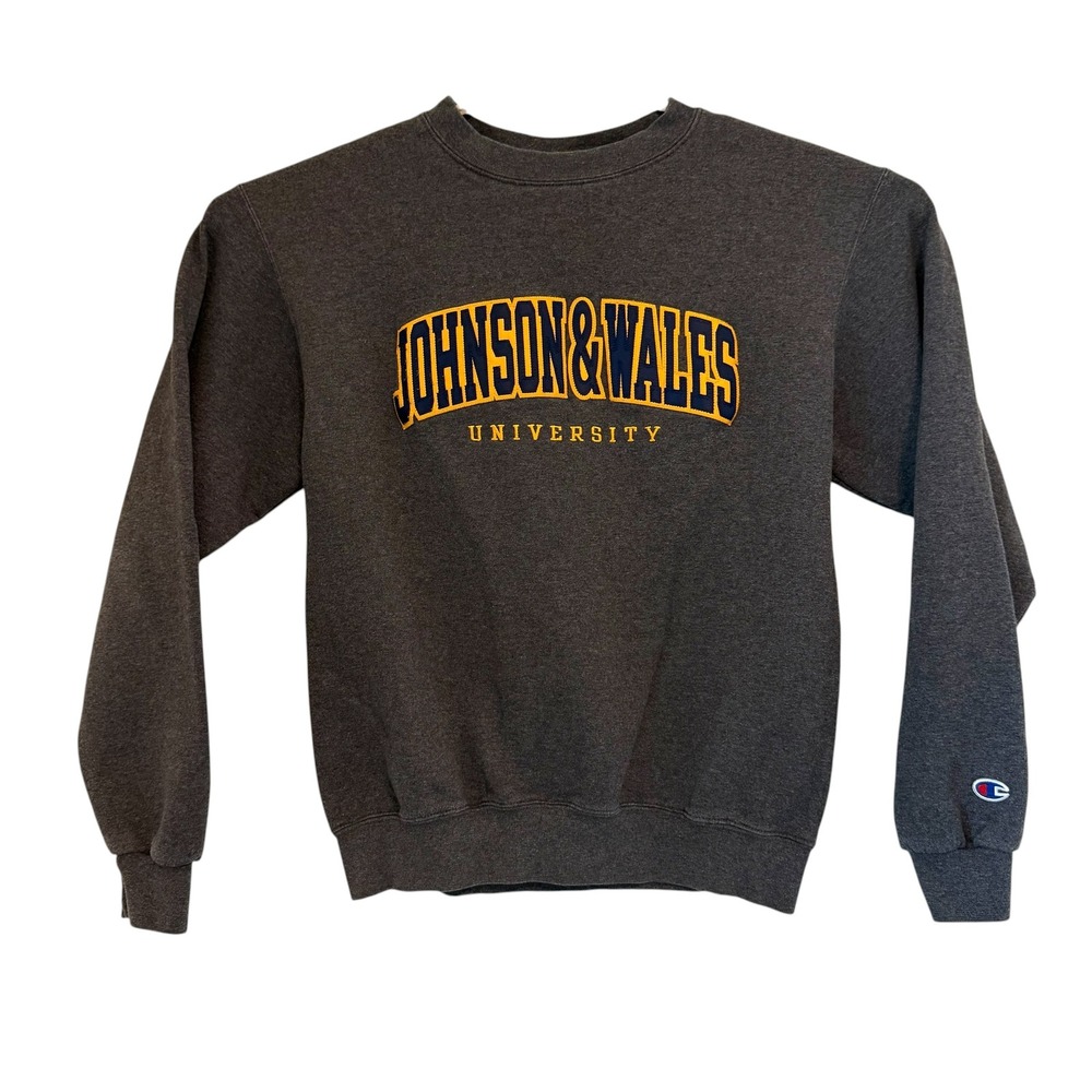 Champion Johnson Wales University Sweatshirt Gray Crewneck Small JWU Eco Fleece